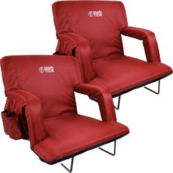 Brawntide Stadium Seat With Back Support - 2 Seats, Comfy Cushion, Thick Padding, 2 Steel Bleacher Hooks, 4 Pockets, Reclining Back, Ideal Stadium Cha