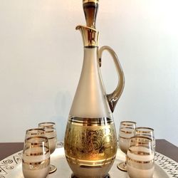 Vtg Bohemia Crystal Decanter Set with Stopper & 6 Goblets