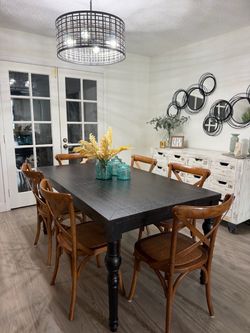 Black Farmhouse Dining Table with 6 Chairs