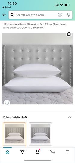 HiEnd Accents Down Alternative Soft Pillow Sham Insert, White Solid Color, Cotton, 20x26 inch