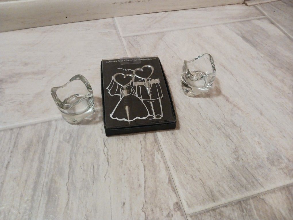 Wedding Engagement Gift WINE BOTTLE OPENERS & CANDLE VOLTIVES  SET ALL FOR $5