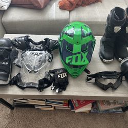 Kids Dirt Bike Gear Bundle – Helmet, Boots, Armor, Pads (FOX + More)