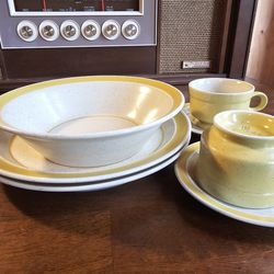 Premiere Colorcraft Pineapple 1970s Dishes Set For Two