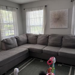 Grey Sectional Couch + Free Ottoman 