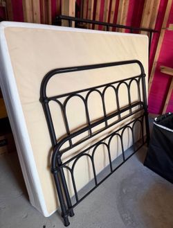Black Metal Queen Bed Frame Headboard and Footboard with Boxspring
