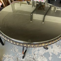 Glass Top Black & Gold Round Bistro Table With 2Chairs