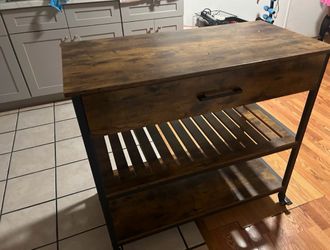 Rustic Wood Kitchen Cart on Wheels