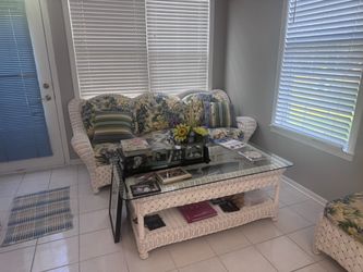 Wicker Love Seat Chair and Tables