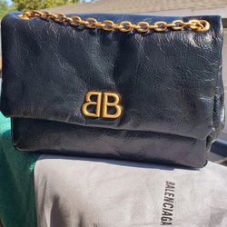 NEW Balenciaga Monaco Mini Bag with Aged-Gold Chain Strap and Logo Hardware.