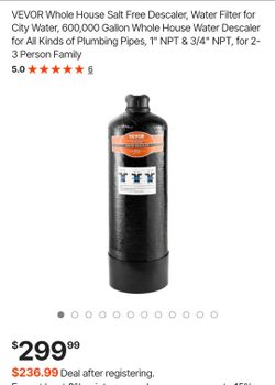 VEVOR Whole House Salt Free Descaler, Water Filter for City Water, 600,000 Gallon Whole House Water Descaler for All Kinds of Plumbing Pipes, 1" NPT &