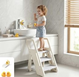 Brand New Foldable 3-Step Toddler Step Stool with Handles – Non-Slip Kitchen & Bathroom Helper