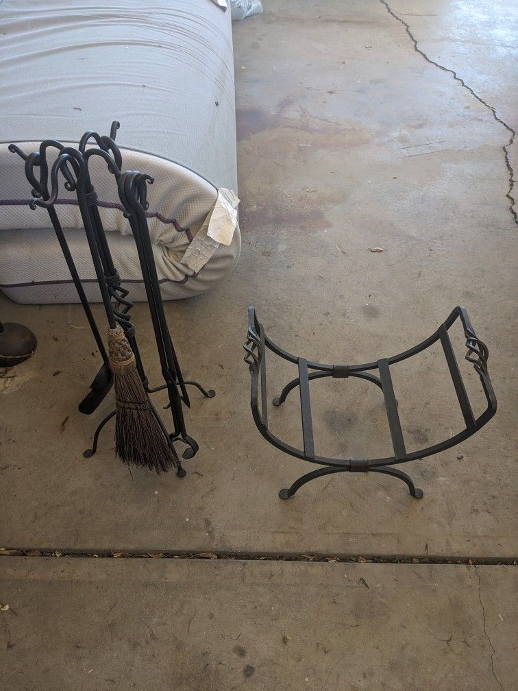 Iron Fireplace Tool Set And Log Holder