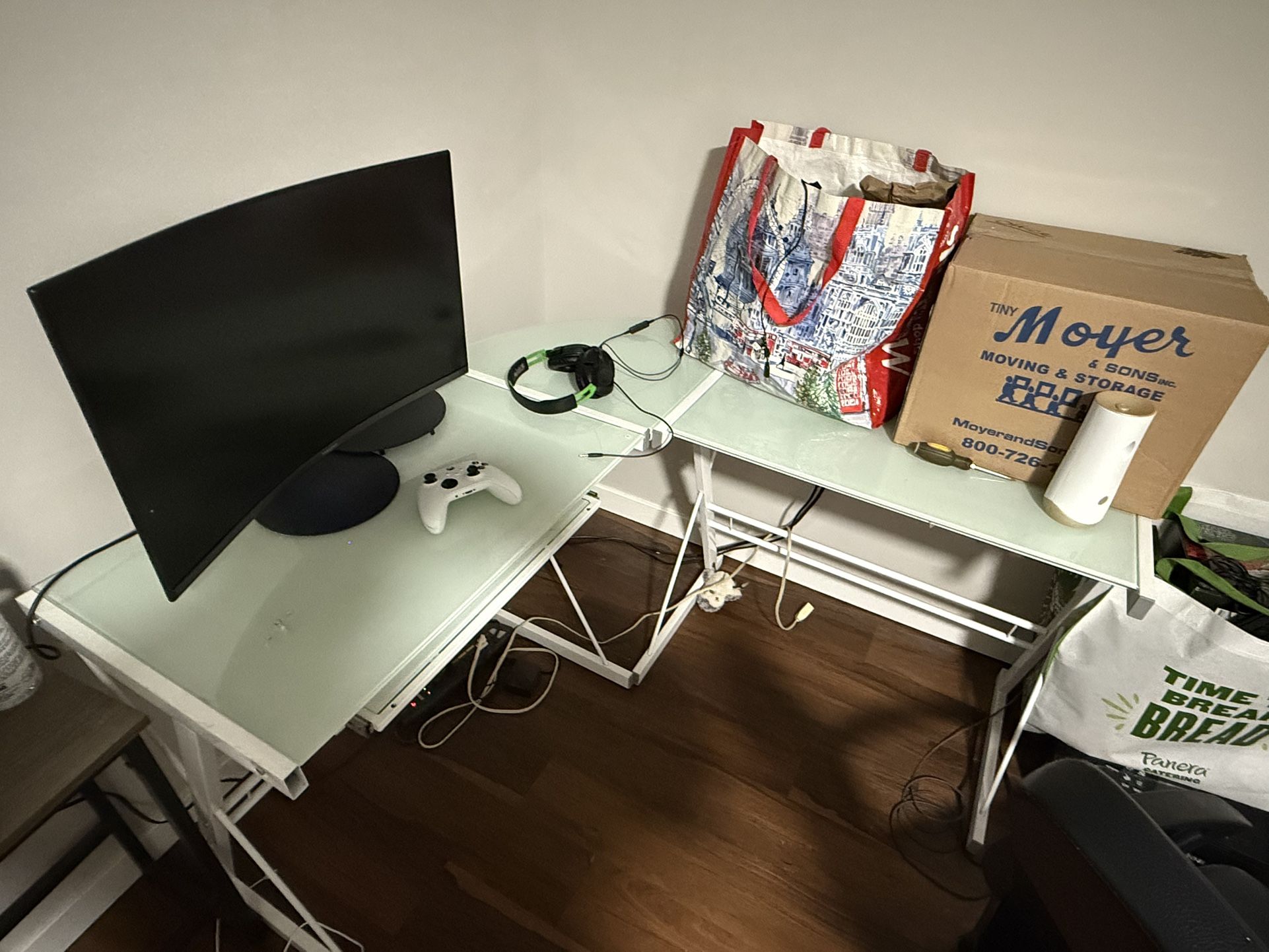L Shaped Glass Desk