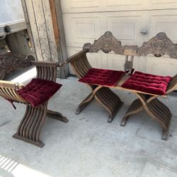 VINTAGE SAVONAROLA THRONE CHAIRS CARVED WOOD
