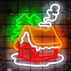 NEW Christmas Neon Sign Christmas Village Houses for Wall Decor Winter House Led Signs Xmas Village Neon Light Up Signs Holiday Window Bedroom Party H