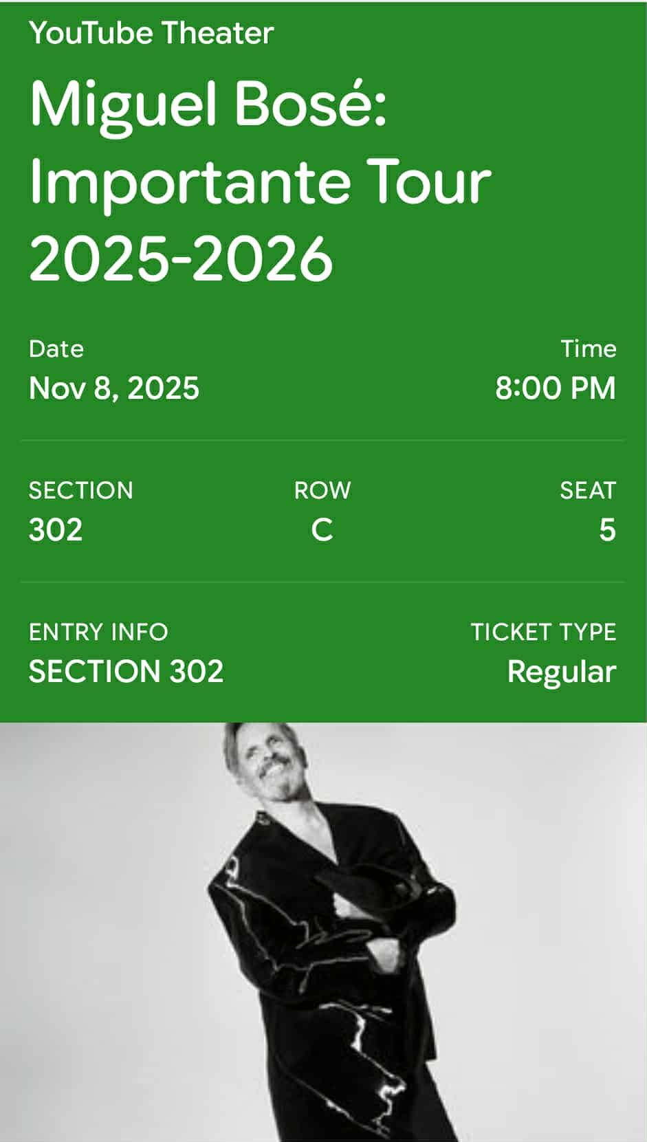 2 Boletos Para Concierto De Miguel Bosé