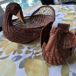 2 Vtg.wicker Duck Baskets With Wooden Beaks
