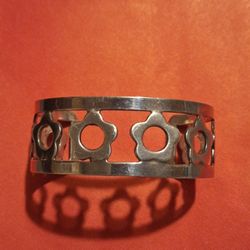 Vintage 925 Sterling Silver MEXICO Flower Cuff Bracelet