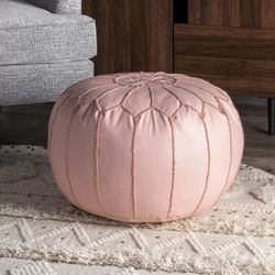 Faux Leather Pouf In Pink