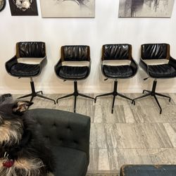 CLASSIC NEO~MODERN BAR STOOLS  w/Wood & Faux Leather Accents & Adjustable Height (Price is for qty. FOUR)