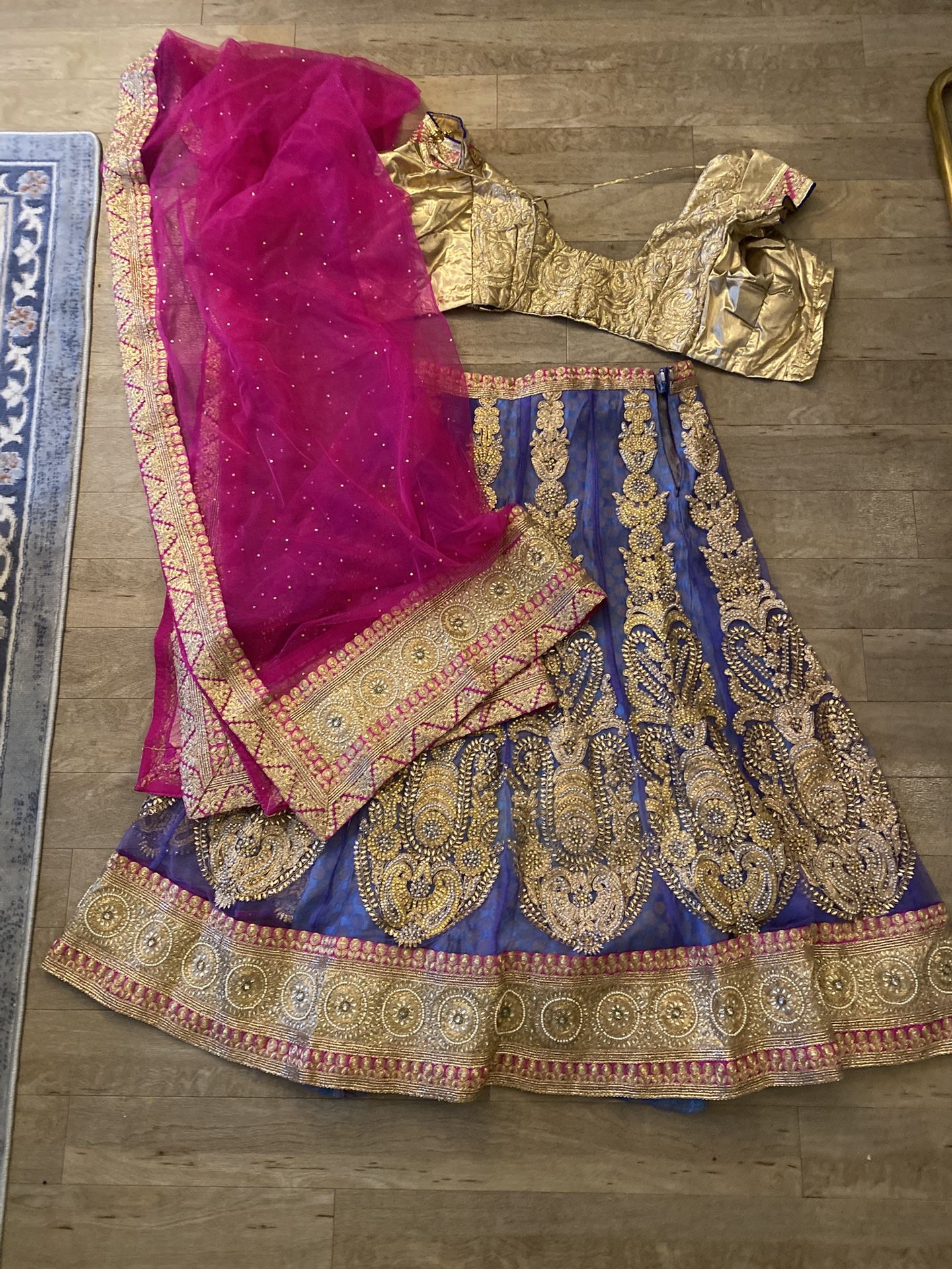 Gold Pink and Blue Indian Clothes