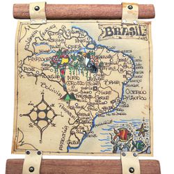 Brazil Leather Handmade Hand Painted Vintage Map