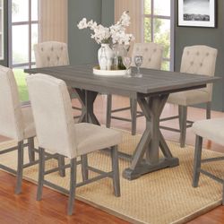 Rustic Dining Table With Beige Chairs