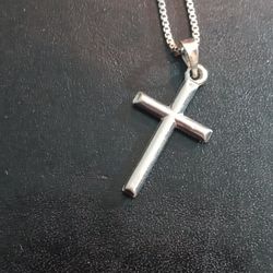 14k White Gold Cross On Sterling Silver Chain