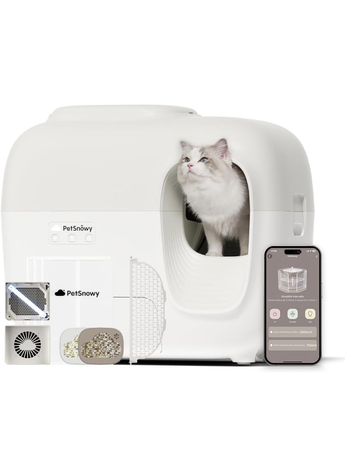 PetSnowy Self-Cleaning Litterbox (White)/ Comes with extra accessories