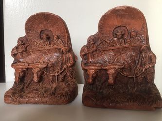 Vintage Wagon Train Western Bookends