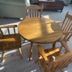 Childrens Solid Oak Table And Captain Chairs