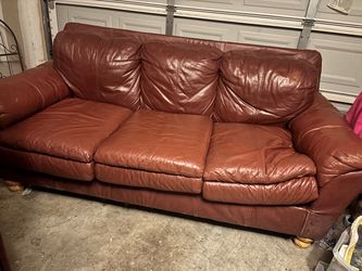 Red Brown Leather 3-Seat Sofa