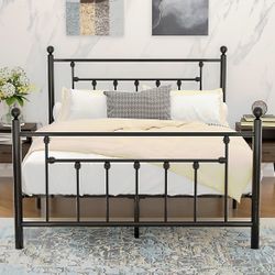 Full Size Metal Platform Bed Frame with Headboard