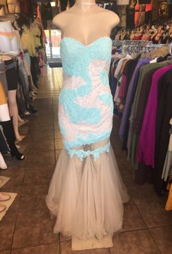 White and blue mermaid style dress