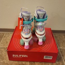SULIFEEL Rainbow Unicorn 4 Size Adjustable Light up Roller Skates for Girls  Boys for Kids