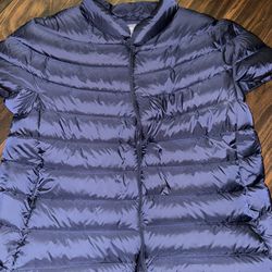 Martha Stewart Quilted Down Puffer Vest Jacket Cap Sleeves Stylish Blue Size L