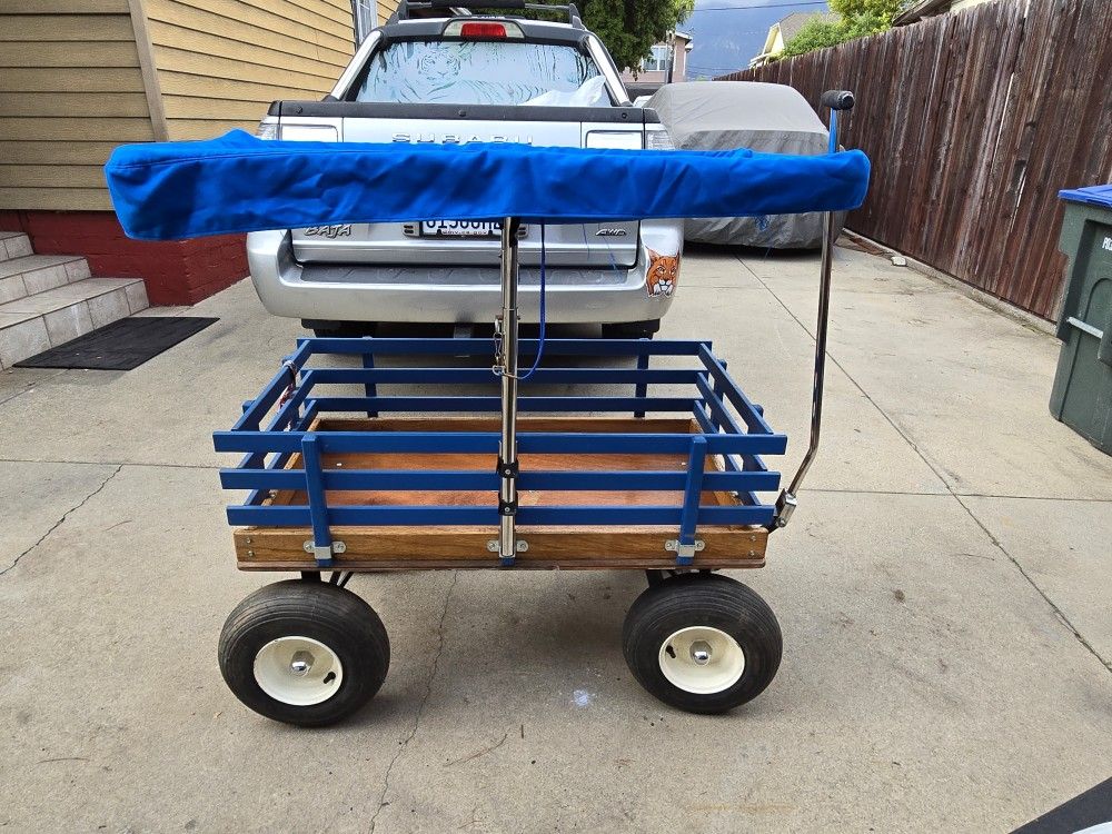 $700 Bobbybilt Heavy Duty Canopy Wooden Beach Wagon All Terrain Wide Wheel Napper Bed