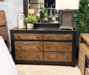 Two-Tone Wood and Black 6-Drawer Dresser