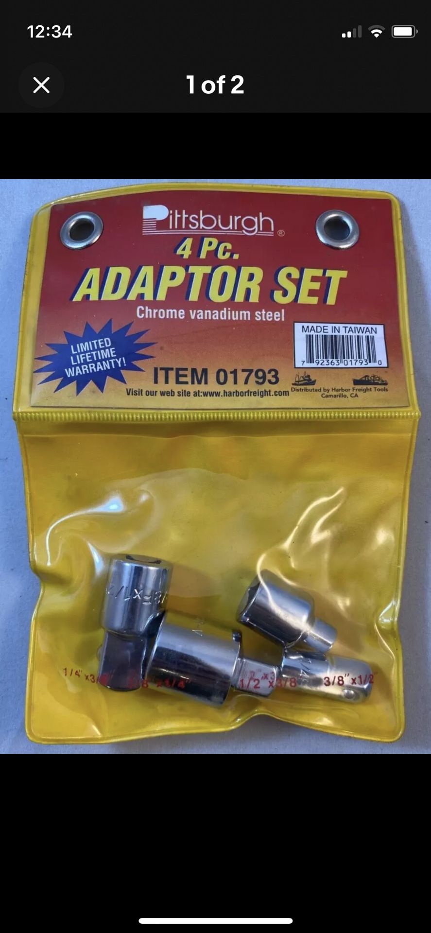 Pittsburg 4pc. Socket Adapter Set 01793 Chrome Vanadium steel NOS