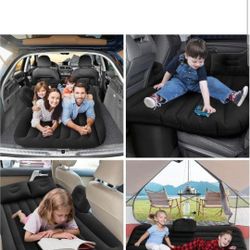 Air Mattress - Thickened and Double Car Sided Flocking Travel Inflatable Bed with Electric Pump 2 Pillows, Sleeping for Home Outdoor Travel, Black