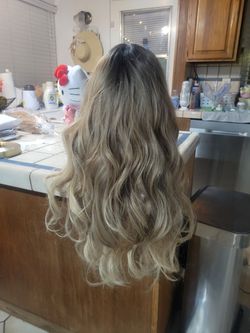 Wig, Long Blonde w/ Dark blonde roots, curly