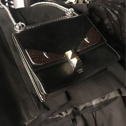 FENDI Monster Mini Kan I 8M0381 Black Leather Women 2Way Chain Shoulder Bag Used