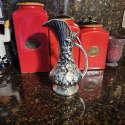 Vintage  Mc COY Pottery Antiqua Line Silver Pitcher