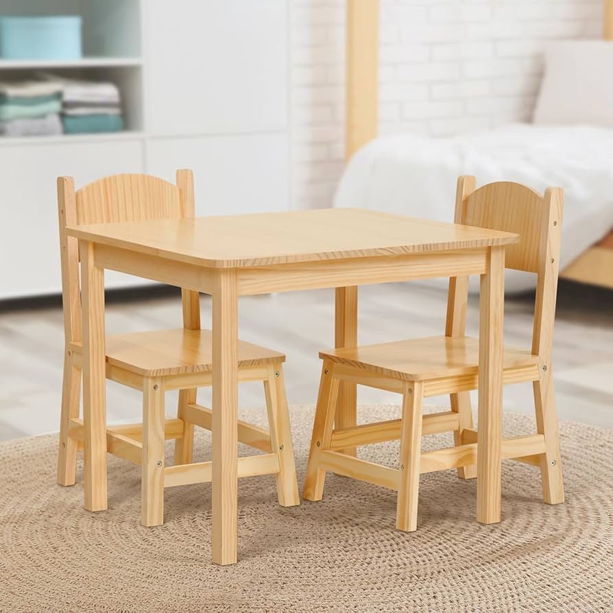 OOOK Solid Wood Toddler Table and Chair Set, Ergonomically Designed Kids Table and Chairs for Arts, Crafts, Reading, Preschool, Kindergarten, Playroom