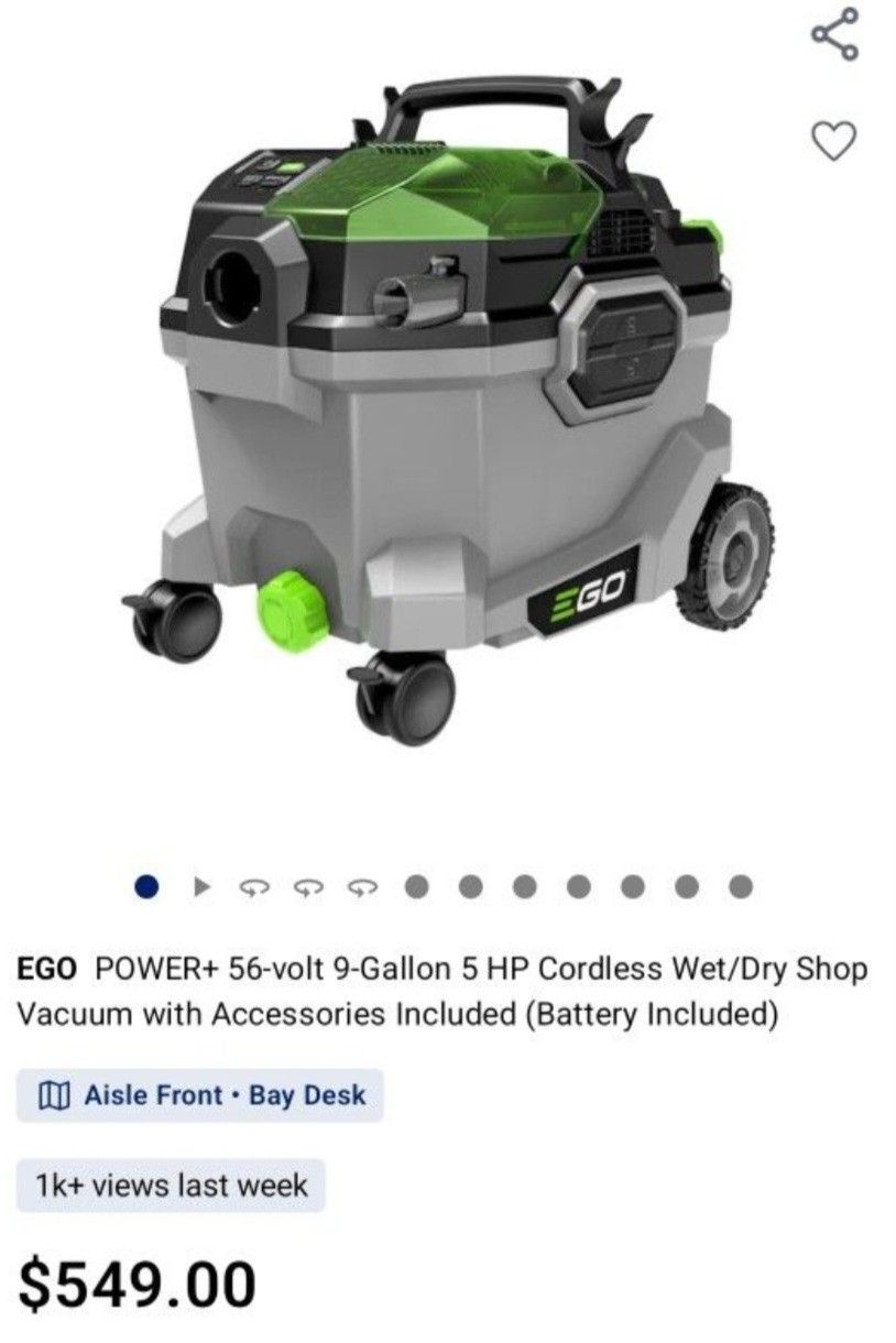EGO POWER 56v 9 Gallon Wet /Dry VAC