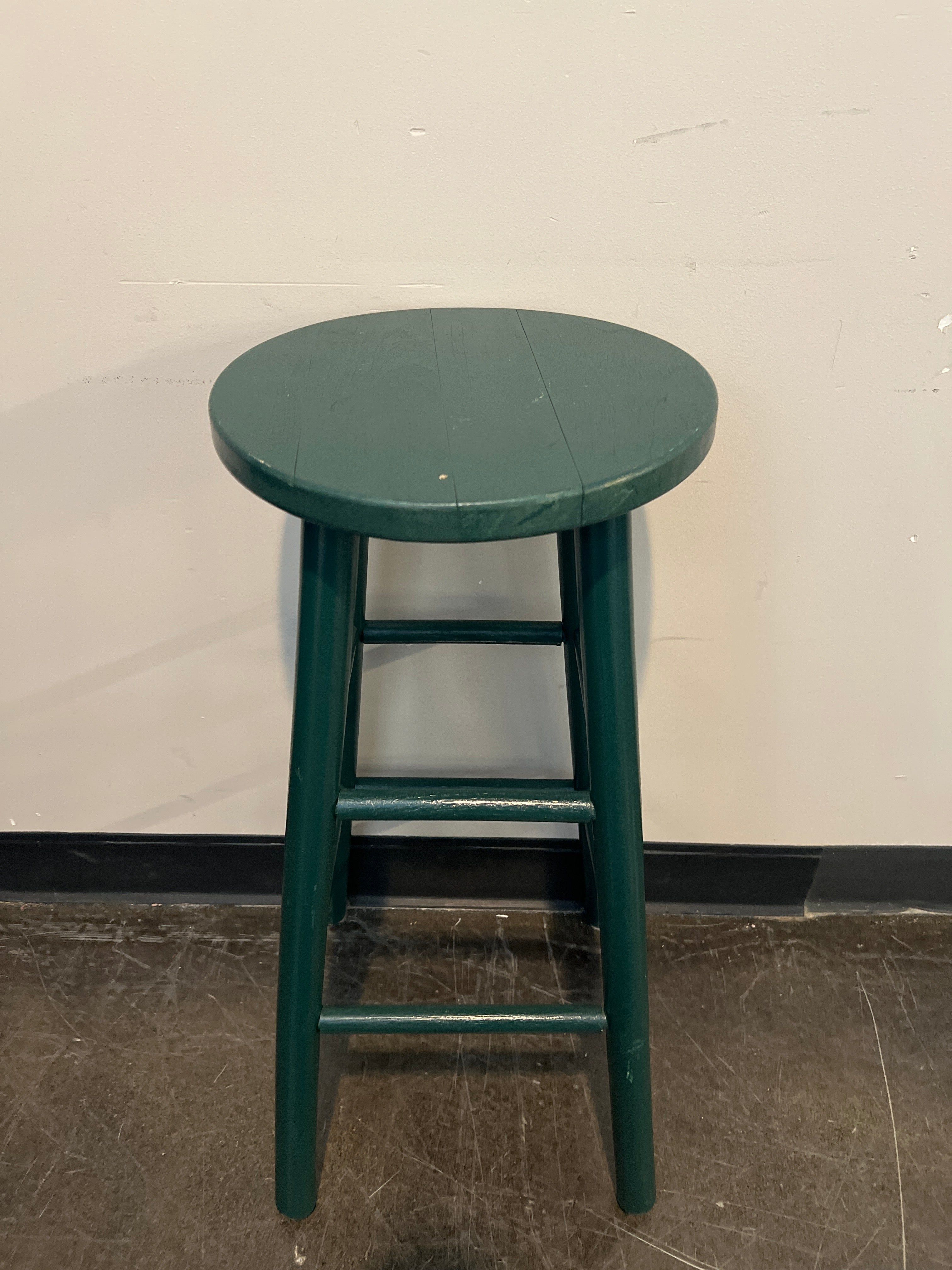 Rustic Dark Green Wooden Stool