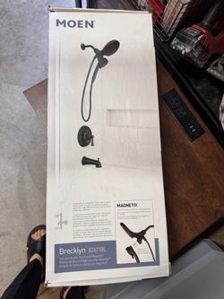 Moen Brecklyn 82611BL matte-black tub and shower set with Magnetix