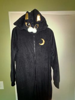 Xhilaration Sleepwear Black Cat Hooded Onesie (Adult Small)