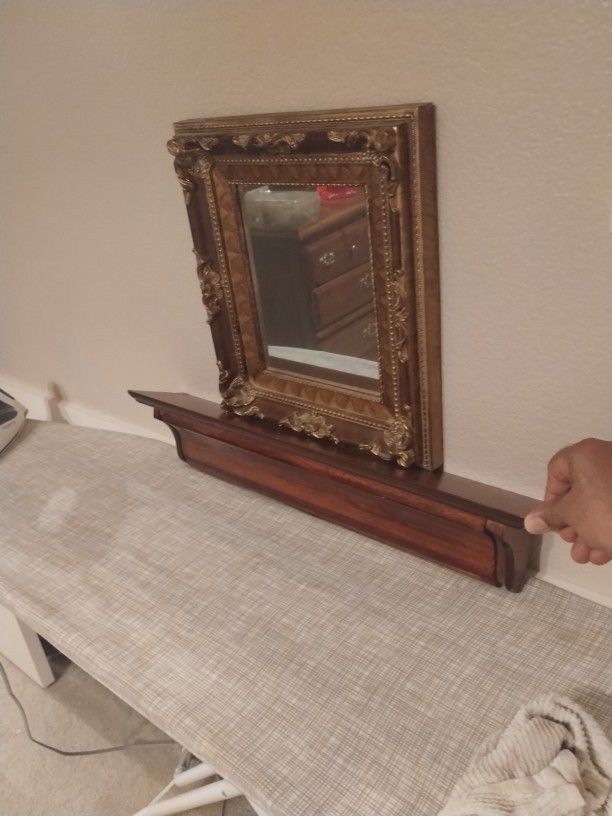 Wood Floating Shelf With Mirror 