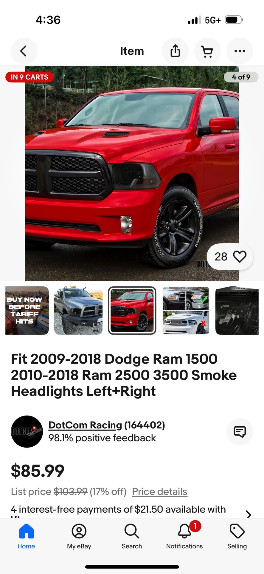 Tinted Dodge Ram Headlights 09-15 1500 Or Ram 2010 2018